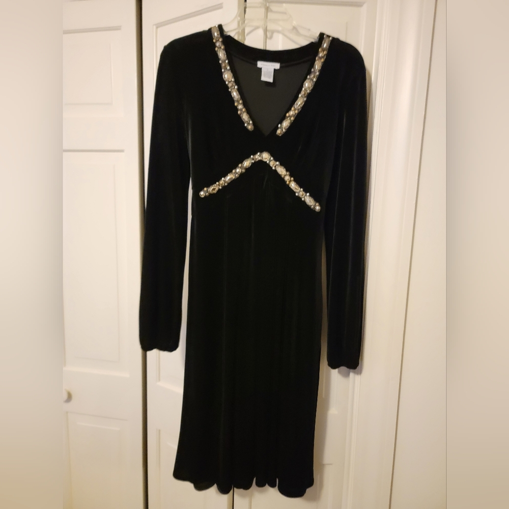 Gabriella Rossi Women's Elegant Black Velvet Dress with Embellishments Size L